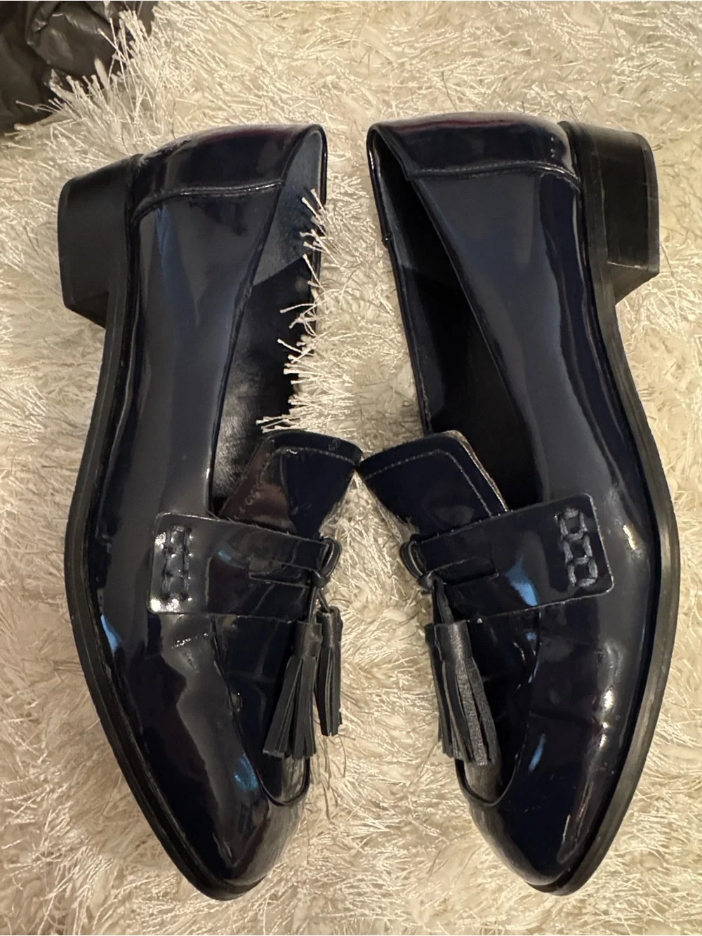 Tahari Deep Navy Patent Tassel Loafers - Picture 3 of 5